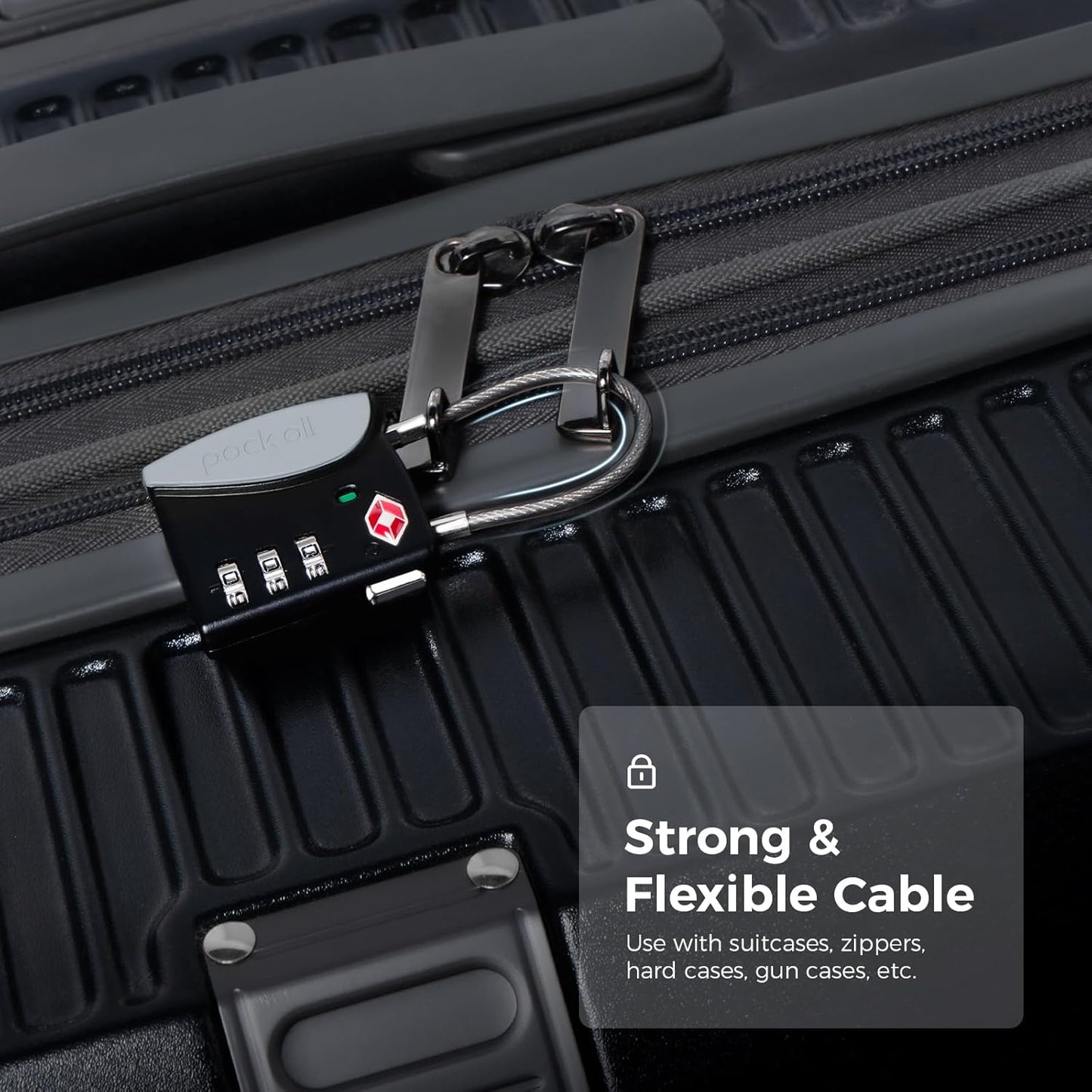 pack all TSA Approved Cable Luggage Locks, 3 Digit Combination Padlocks, Travel Lock for Suitcases & Bag, Alloy Body, Travel Accessories (4 Pack)（Grey）