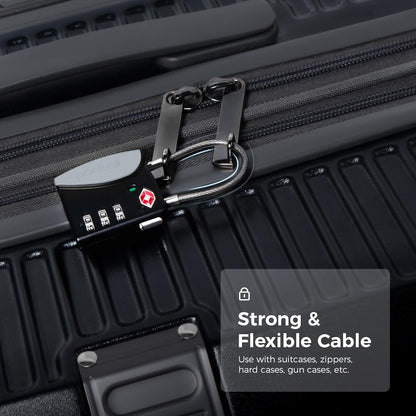 pack all TSA Approved Cable Luggage Locks, 3 Digit Combination Padlocks, Travel Lock for Suitcases & Bag, Alloy Body, Travel Accessories (4 Pack)（Grey）