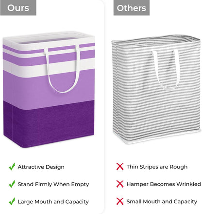 HomeHacks 2 Pack Large Laundry Baskets, Waterproof, Freestanding Laundry Hampers, Collapsible Clothes Hamper with Reinforced Handles in Laundry, College Dorm, Bathroom, Bedroom (Purple, 125Lx2)