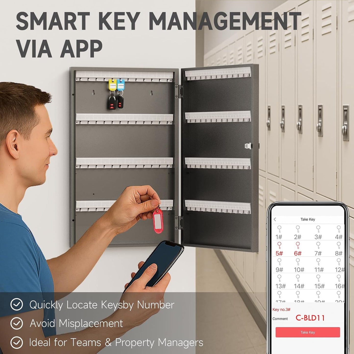 96 Key Lock Box, Key Cabinet Organizer, Key Safe Security Storage Lockbox Holder for Valets, Hotels, Car and House Keys, Key Keeper Box – Black