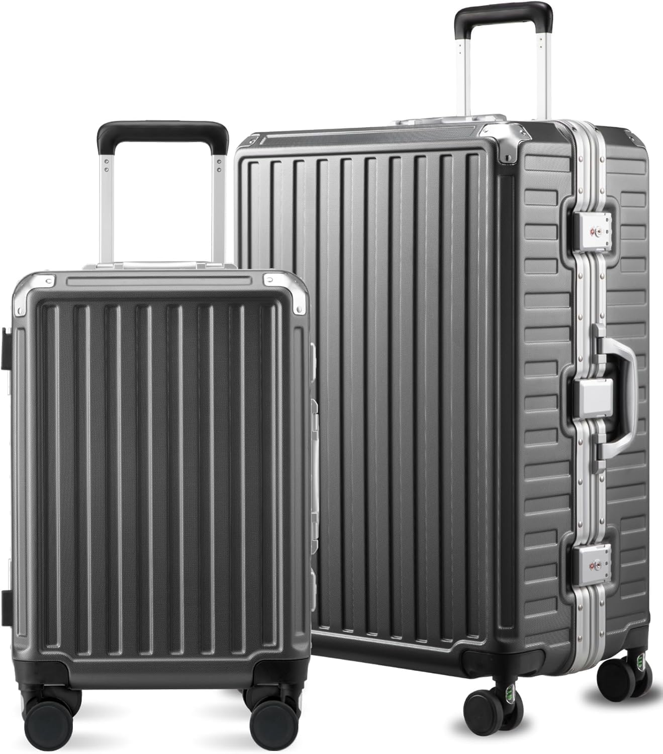 LUGGEX Luggage Sets with Spinner Wheels, 2 Piece (20/28) Aluminum Frame Zipperless Polycarbonate Hard Shell Suitcase Sets, Charcoal Metallic