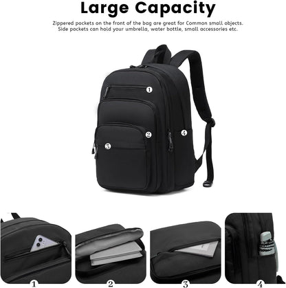 Lanola Basic Multi-Pocket Multipurpose Backpack Classical Water Resistant Student Bookbag For School Business Travel or Casual Daypack Backpacks for Men or Women - Black