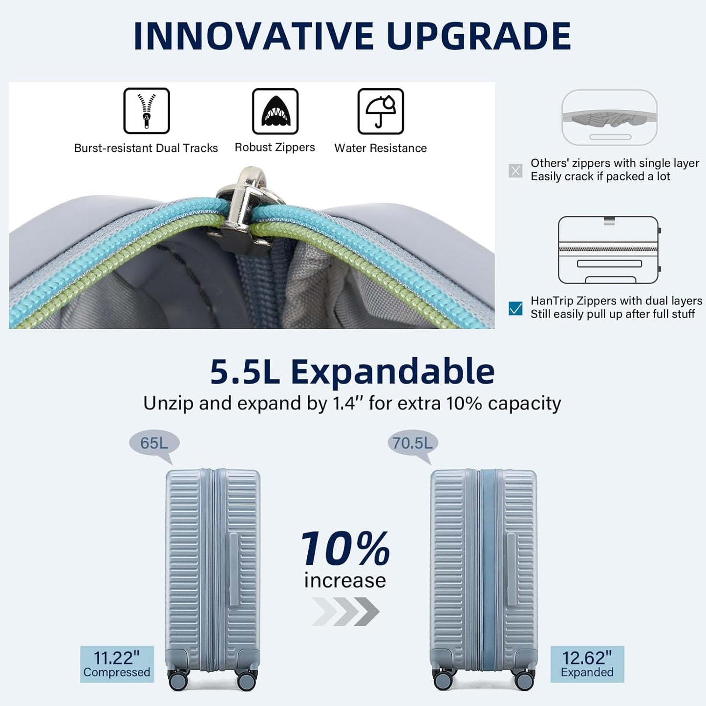 Hard Shell Suitcases 24 Inch Check in Luggage with Spinner Wheels, Expandable Travel Luggage with Cup Holder Charger Built in, Checked Medium Suitcase Lightweight Suitcases, Silver