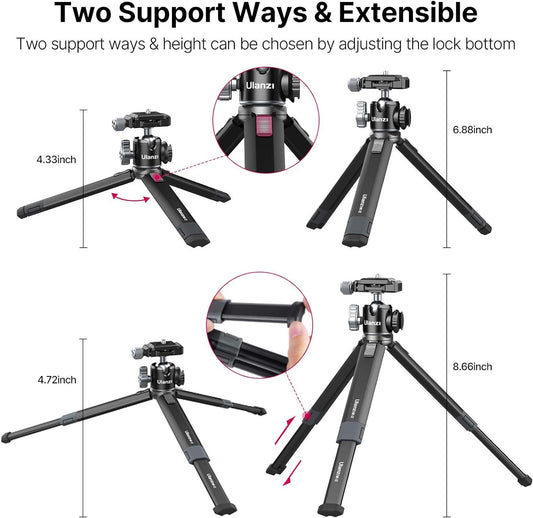 Portable Desktop Mini Tripod PICTRON MT-24 Compact Camera Tripod Aluminum Alloy with 360° Ball Head,1/4 inches Quick Release Plate for DSLR Camera Video Camcorder, Load up to 11lbs/5kg
