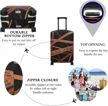 Explore Land Travel Luggage Cover Suitcase Protector Fits 23-26 Inch Case (Gold Fragile, M)