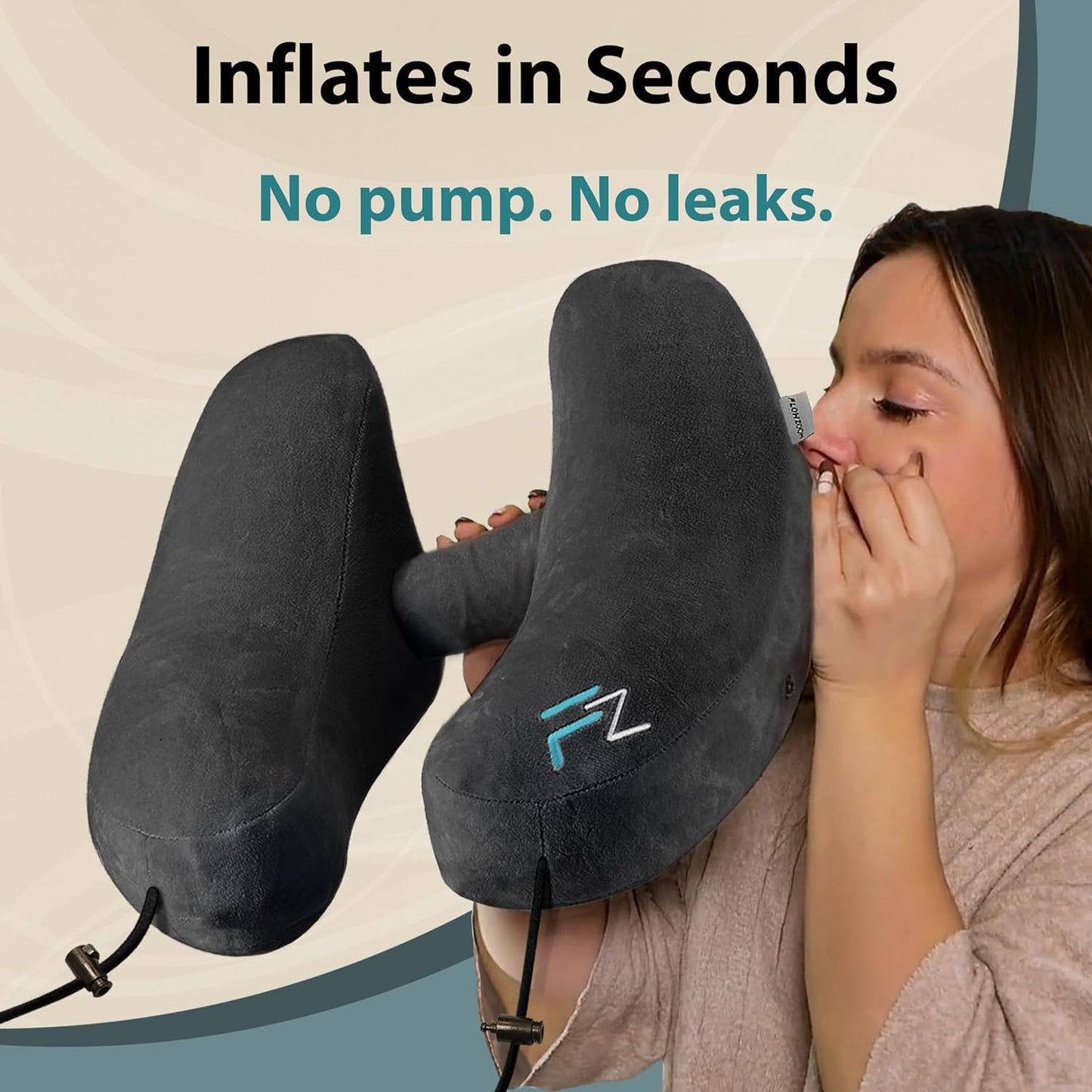 Air Inflatable Neck Pillow for Traveling on Plane - H-Shape Hooded Airplane Pillow with 5 Snooze Modes, Fast Inflation, Pressure Control, Cozy Clip-On Hood & Plushy Cover - Size L, Jet Black