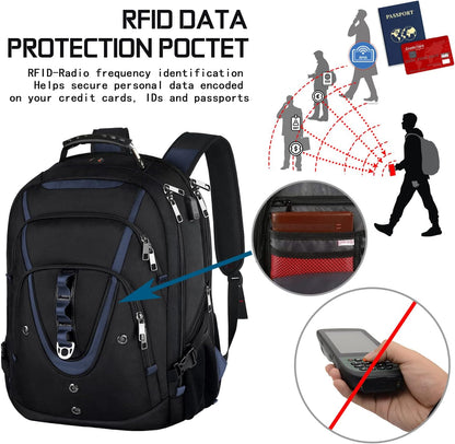 17.3 Laptop Backpack for Men Women, Extra Large Travel laptop Backpack with Rain Cover, TSA Friendly Flight Approved with RFID Anti Theft Pocket and USB Charger Port, Water Resistant School BookBag