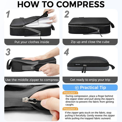 BAGAIL 6 Set Ultralight Compression Packing Cubes Packing Organizer for Travel Accessories Luggage Suitcase Backpack