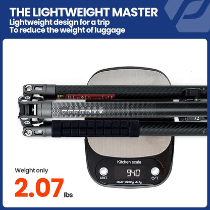 Fotopro Carbon Fiber Tripod for Camera 2lbs Ultralight 62 Inch Travel Camera Tripod Max Loads Up 22lbs X-Aircross 3 Grey