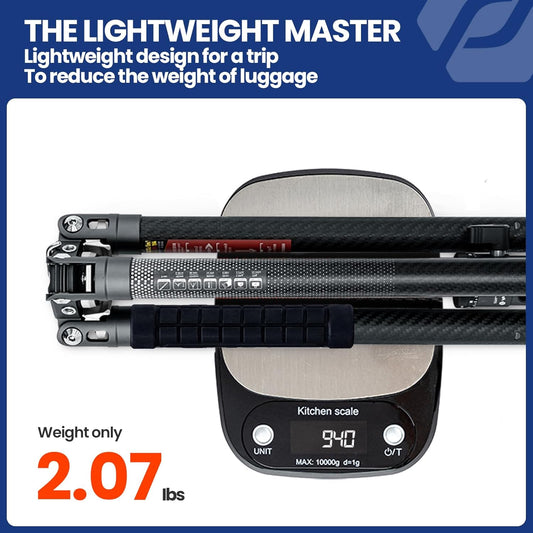 Fotopro Carbon Fiber Tripod for Camera 2lbs Ultralight 62 Inch Travel Camera Tripod Max Loads Up 22lbs X-Aircross 3 Grey