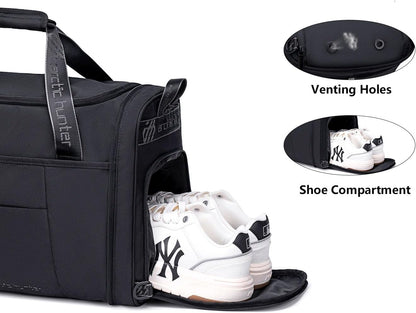 Gym Bags for Men Women, 42L Large Travel Duffle Bag, Carry On Bag for Airplanes with Shoe Compartment for Sports, Weekend Trips, Overnight and Camping - Black