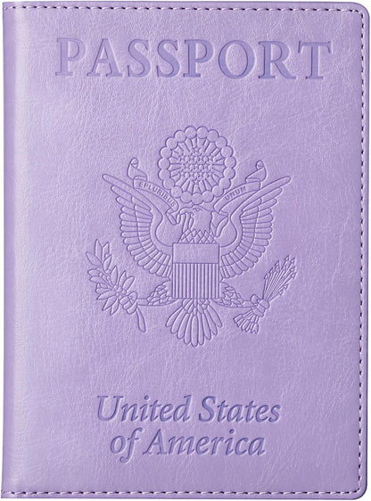 TIGARI Passport Holder for Travel Women Men, PU Leather Passport Wallet Cover Case Sleeve, Waterproof Protected Document Organizer, Family Vacation Plane Cruise Travel Essentials-Purple