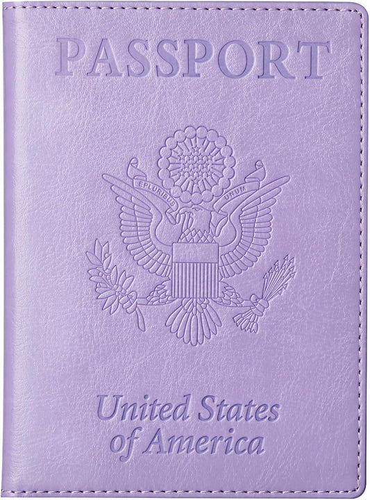 TIGARI Passport Holder for Travel Women Men, PU Leather Passport Wallet Cover Case Sleeve, Waterproof Protected Document Organizer, Family Vacation Plane Cruise Travel Essentials-Purple