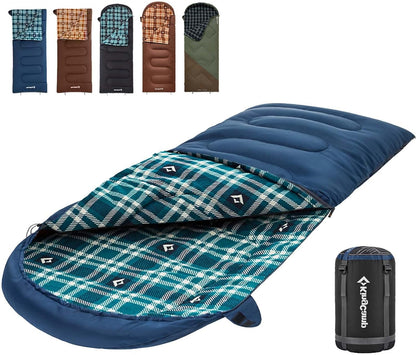 KingCamp Sleeping Bag for Adults, Cold Weather & Warm XL Big and Tall Flannel Sleeping Bags with Compression Sack Portable Waterproof Essentials Gear Accessories for Outdoor Camping