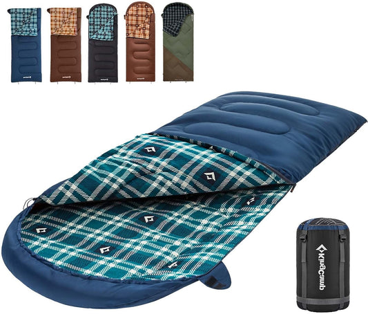 KingCamp Sleeping Bag for Adults, Cold Weather & Warm XL Big and Tall Flannel Sleeping Bags with Compression Sack Portable Waterproof Essentials Gear Accessories for Outdoor Camping