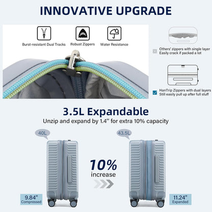 Hard Shell Suitcases Airline Approved 20 Inch Carry on Luggage with Wheels, Expandable Travel Luggage with Cup Holder Charger Built in Lightweight Small Suitcase, Silver