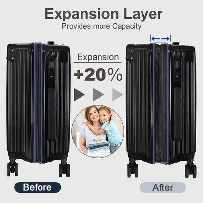 3-Piece Expandable Luggage Set Suitcase in Classic Black -Double Wheel Stability & Secure TSA Locks(20in24in28in)