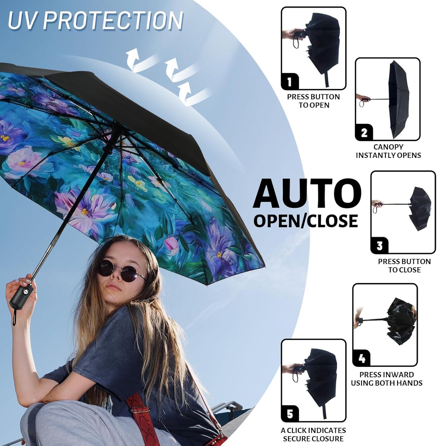 SY COMPACT Travel Umbrella Windproof Automatic Umbrellas Small Compact UV Sun Protection Factory Outlet Umbrella
