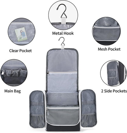 Della Gao Hanging Toiletry Bag for Men and Women, Large Capacity Cosmetics Makeup Bag Toiletries Organizer, Bathroom Bag, Water-Resistant Nylon, Black