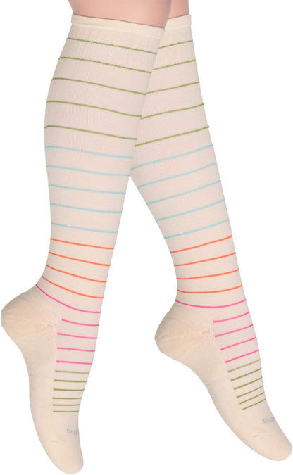 Cotton Compression Socks for Women & Men. 15-20 mmHg Support Knee-High Nude Stripes S/M