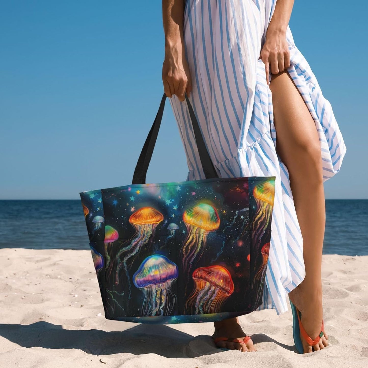 Beach Bag for Women Beach Tote Bag Waterproof Sandproof Large Bags with Zipper Big Capacity for Vacation Travel