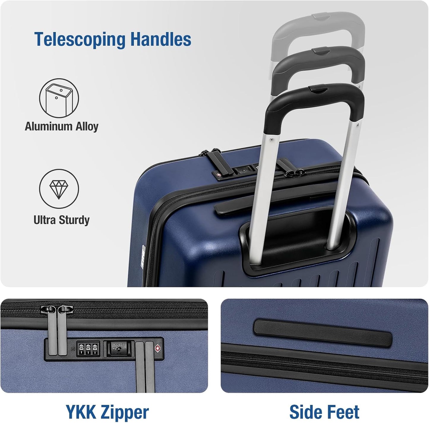 KYME 22-Inch Hardside Small Suitcase - 100% PC Hard Shell with Laptop Compartment, TSA Lock, Double Wheels for Men & Women, Navy