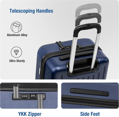 KYME Luggage Sets, 100% PC Suitcase With Double Spinner Wheels & TSA Lock, Hard Shell 3 Piece Set, 22/26/30, Navy