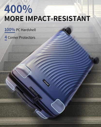 ECOHUB Hardside Expandable Carry On Luggage Sets, Recycled PC 20/24" Rolling Luggage Airline Approved with Spinner Wheels & TSA Lock, Lightweight Hardshell Travel Suitcase, 20+24 inch Carry-on Blue