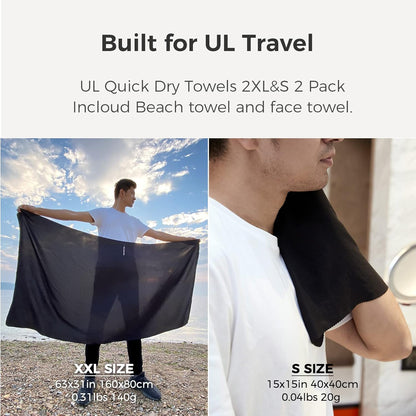 Ultralight Quick Dry Towel,Microfiber Quick-Drying Towels with Compact Packable Pocket for Travel, Beach, Camp, Gym, Swimming (Navy Blue 2 Set)