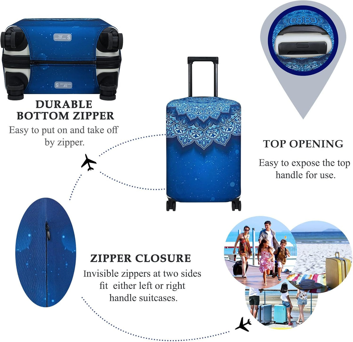 Explore Land Travel Luggage Cover Suitcase Protector Fits 23-26 Inch Case (Blue Violets, M)