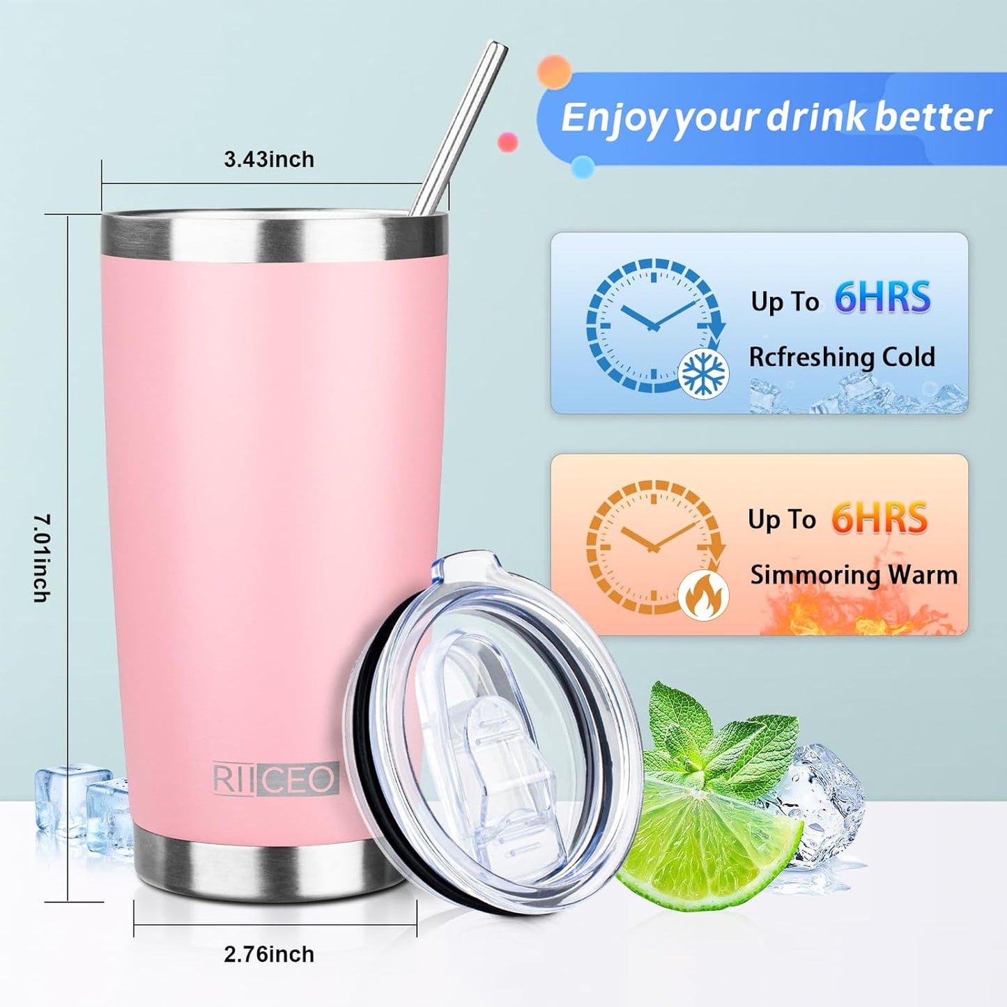 20oz Tumbler with Straw and Brush, Stainless Steel Vacuum Insulated tumbler, Double Wall Insulated Coffee Tumbler for Outdoor, Home, Travel,Office (Light pink,4pcs)