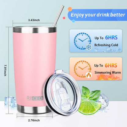 20oz Tumbler with Straw and Brush, Stainless Steel Vacuum Insulated tumbler, Double Wall Insulated Coffee Tumbler for Outdoor, Home, Travel,Office (Light pink,4pcs)