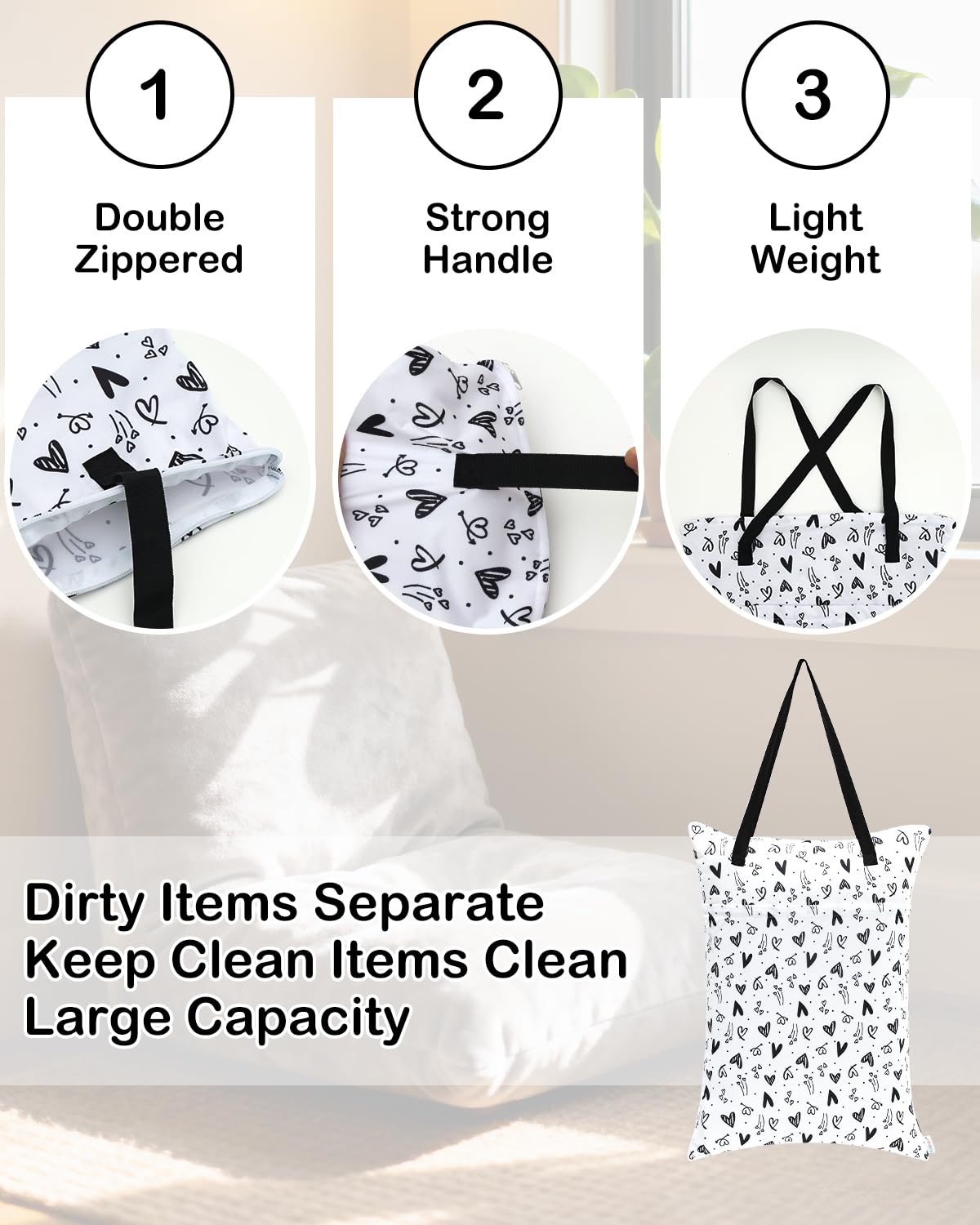 ALVABABY 2 Pack Large Wet Dry Bag Waterproof Hanging Cloth Diaper with Double Zippered Pockets 25x18 inches 2HL04