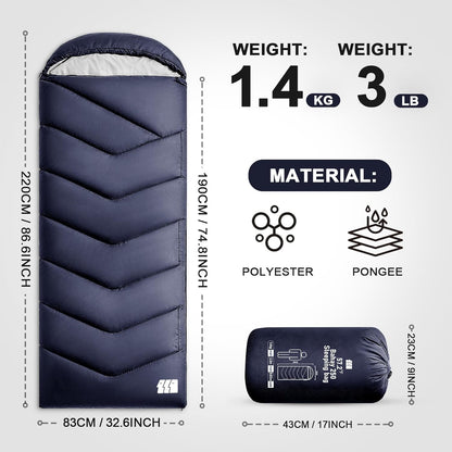 Sleeping Bags for Adults Cold Weather,Portable, Waterproof,Lightweight Camping Sleeping Bag for Tall Girls Boys with Compression Sack for Warm Camping, Hiking, Outdoor & Indoor