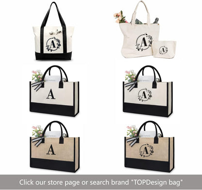 TOPDesign Initial Jute/Canvas Tote Bag, Personalized Present Bag, Suitable for Wedding, Birthday, Beach, Holiday, is a Great Gift for Women, Mom, Teachers, Friends, Bridesmaids (Letter K)
