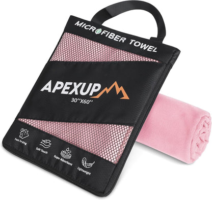 APEXUP Microfiber Travel Towel, Ultra Absorbent Quick Dry Towels, Lightweight Gym Sports Camping Towel for Workout, Yoga, Beach, Shower, Swimming (60"×30", Pale Rose)