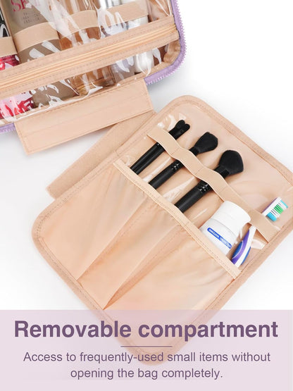 Women's Hanging Toiletry Bag, Waterproof Travel Cosmetic Organizer with Jewelry Storage, Large Capacity Makeup Case for Full-Size Skincare & Bathroom Essentials, Portable Cosmetic kit, Purple