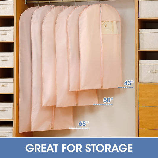 43" Suit Bags for Closet Storage and Travel, Pink Garment Bags for Hanging Clothes, Women’s Suit Cover Bags with Clear Window for Coats, Jackets, Shirts(2 Pack)