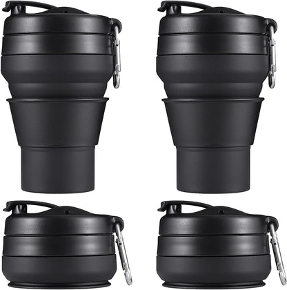 2PACK Collapsible Coffee Cup, 20 OZ 600ml Silicone Folding Camping Mug, Leak Proof BPA Free Portable Sport Bottle with Lids for hiking, Microwave & Dishwasher Safe (Black)