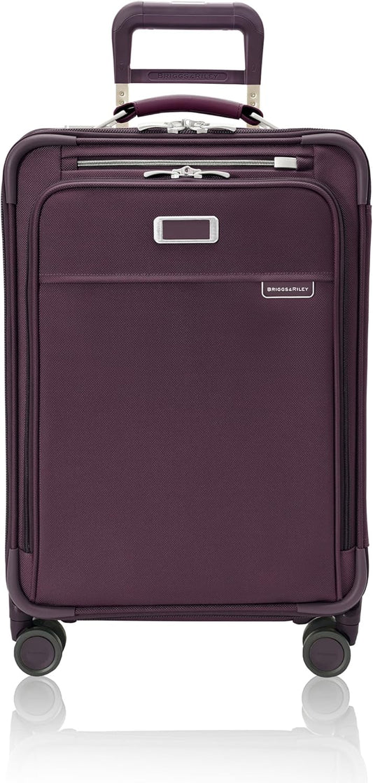 Briggs & Riley Essential 22" Carry On Expandable Spinner - Luggage for Travel, Suitcases with Wheels, Softside Rolling Bag for Men & Women, Self-Repairing Zipper - Baseline Collection, Plum