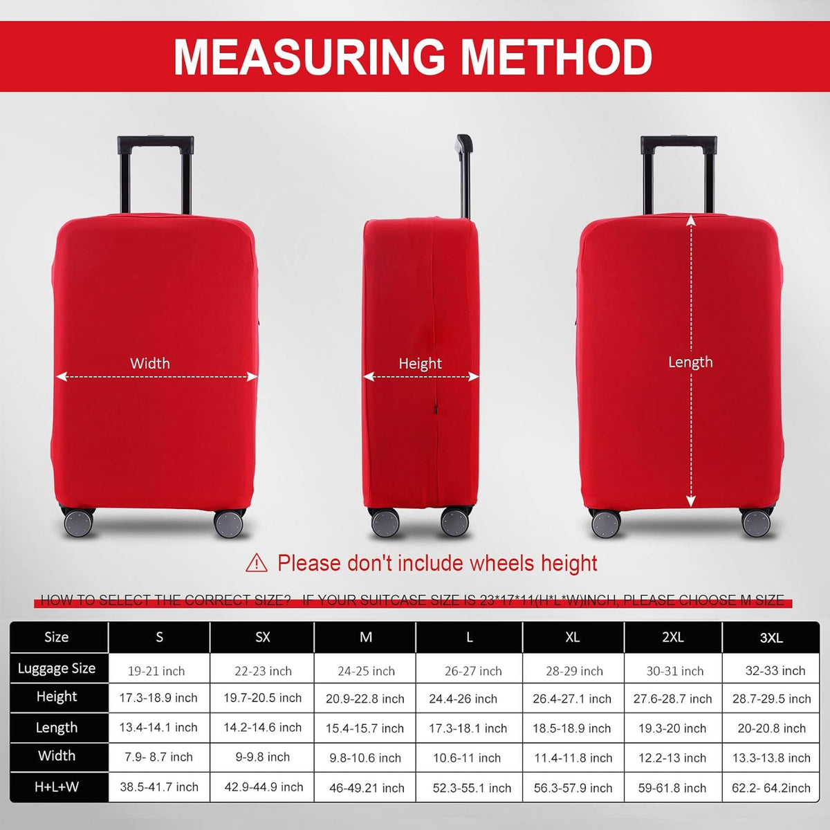 Travel Luggage Cover Suitcase Protector Scratch-Resistant Fit 19-31 Inch Suitcase, Not Included Suitcase (Red, M(24-25 inch))