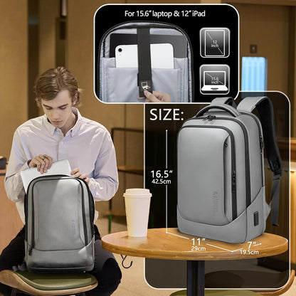 hk Laptop Backpack for Men with USB Charging Port Water-Resistant for 15.6 Inch Computer Bag Durable High-Tech Daypack Casual Backpack for Business Work College Weekender Travel- Grey