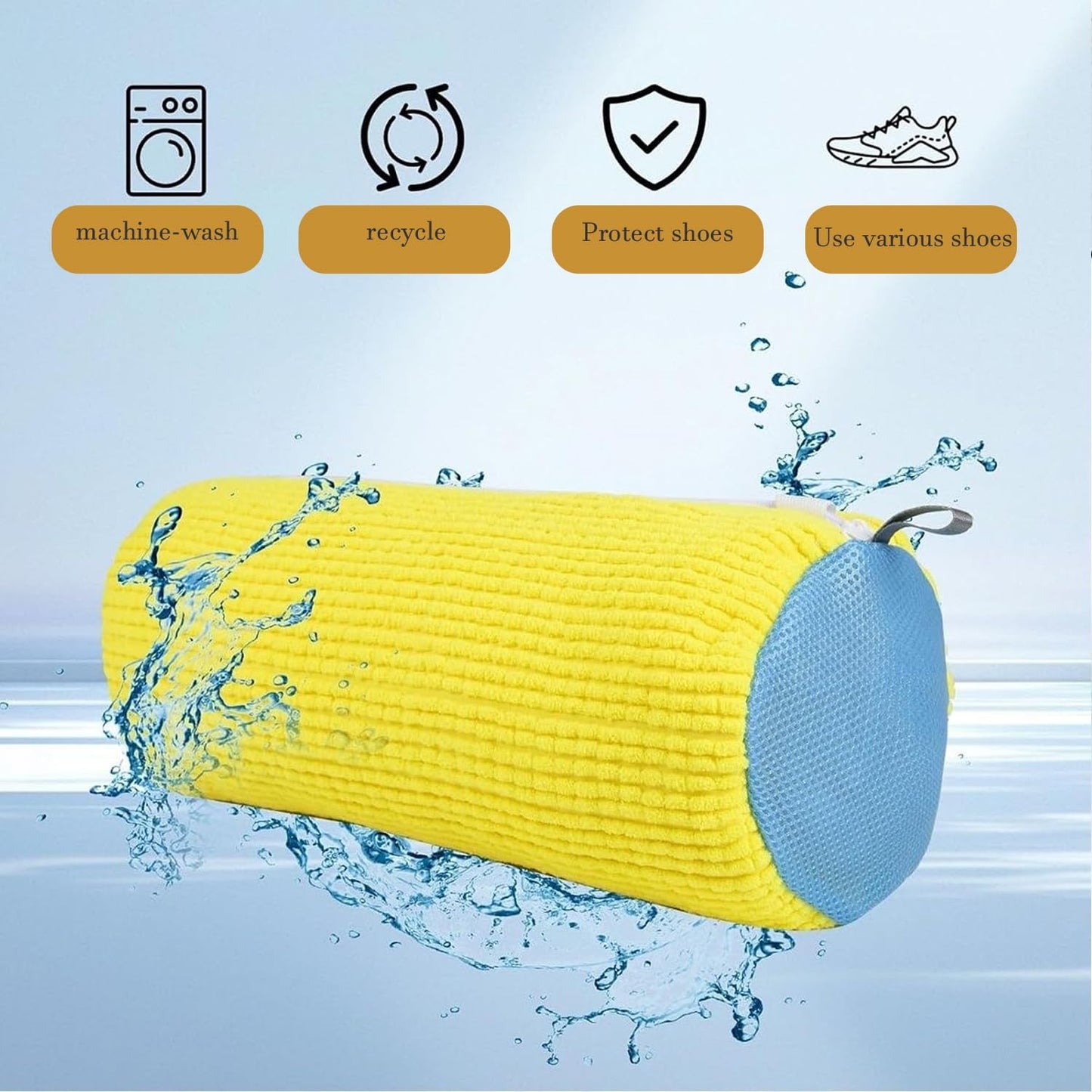 Shoe Cleaning Bags2-Pack Shoe Washing Machine Bags - Universal Laundry Shoe Cleaning Bags for Washer & Dryer, Fits All Shoe Types (Yellow)