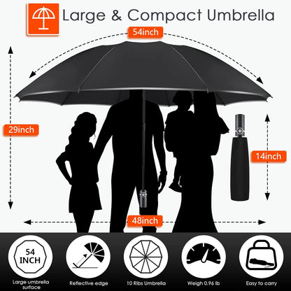Bodyguard Inverted Umbrella - Large Windproof for Rain & Sun, Compact Reverse With Reflective Stripe, Teflon-Coated for Women Men, Travel Folding With Cover Bag