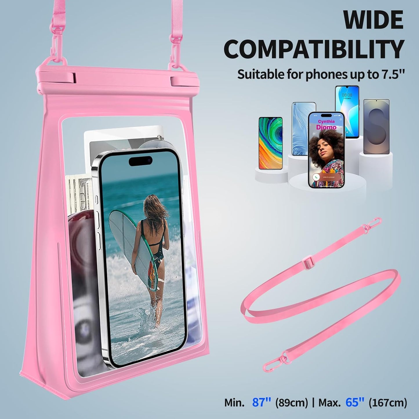 Large Waterproof Phone Pouch [with Sealing Strip], Cell Phone Dry Bag for iPhone 16 15 14 13 Pro Max Galaxy S25 S24 S23 All Devices, Floating Water Proof Bag for Beach Water Park Pink