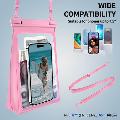 Large Waterproof Phone Pouch [with Sealing Strip], Cell Phone Dry Bag for iPhone 16 15 14 13 Pro Max Galaxy S25 S24 S23 All Devices, Floating Water Proof Bag for Beach Water Park Pink
