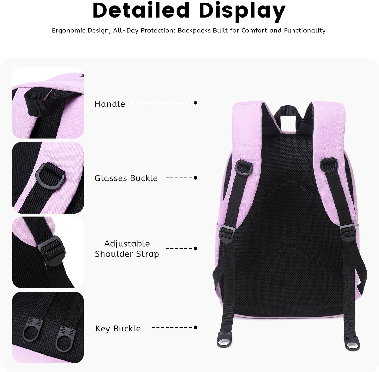 Lanola Basic Multi-Pocket Multipurpose Backpack Classical Water Resistant Student Bookbag For School Business Travel or Casual Daypack Backpacks For Men Or Women - Purple