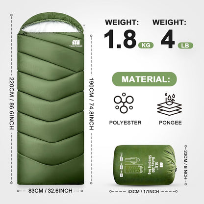 Sleeping Bags for Adults Cold Weather,Portable, Waterproof,Lightweight Camping Sleeping Bag for Tall Girls Boys with Compression Sack for Warm Camping, Hiking, Outdoor & Indoor