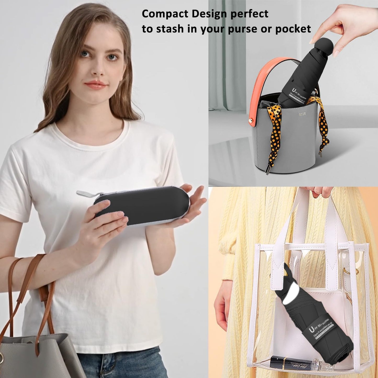 BAODINI Travel Mini Umbrella for Purse With Case Small Compact UV Sun Protection Sun Lightweight Tiny Pocket Umbrella for Women Kids and Men