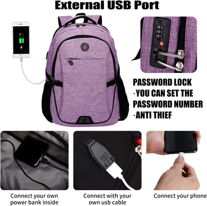 SHRRADOO Anti Theft Laptop Backpack Travel Backpacks with usb Charging Port for Women Men High School College Backpack Computer Bag Fits 17 Inch Laptop,Purple